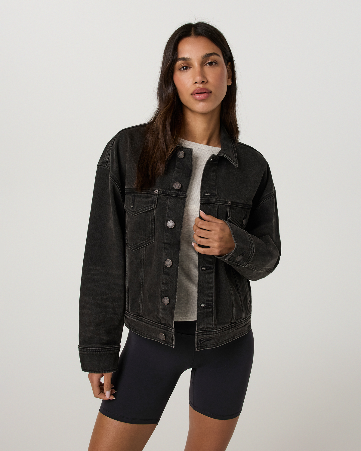 Womens Vuori Vintage Oversized Denim Jacket | Black Wash Denim
