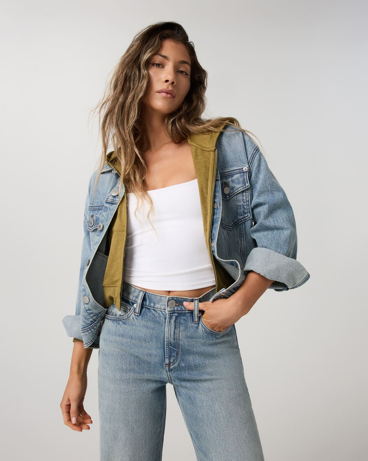 Womens Vuori Vintage Oversized Denim Jacket | Light Wash Indigo Denim