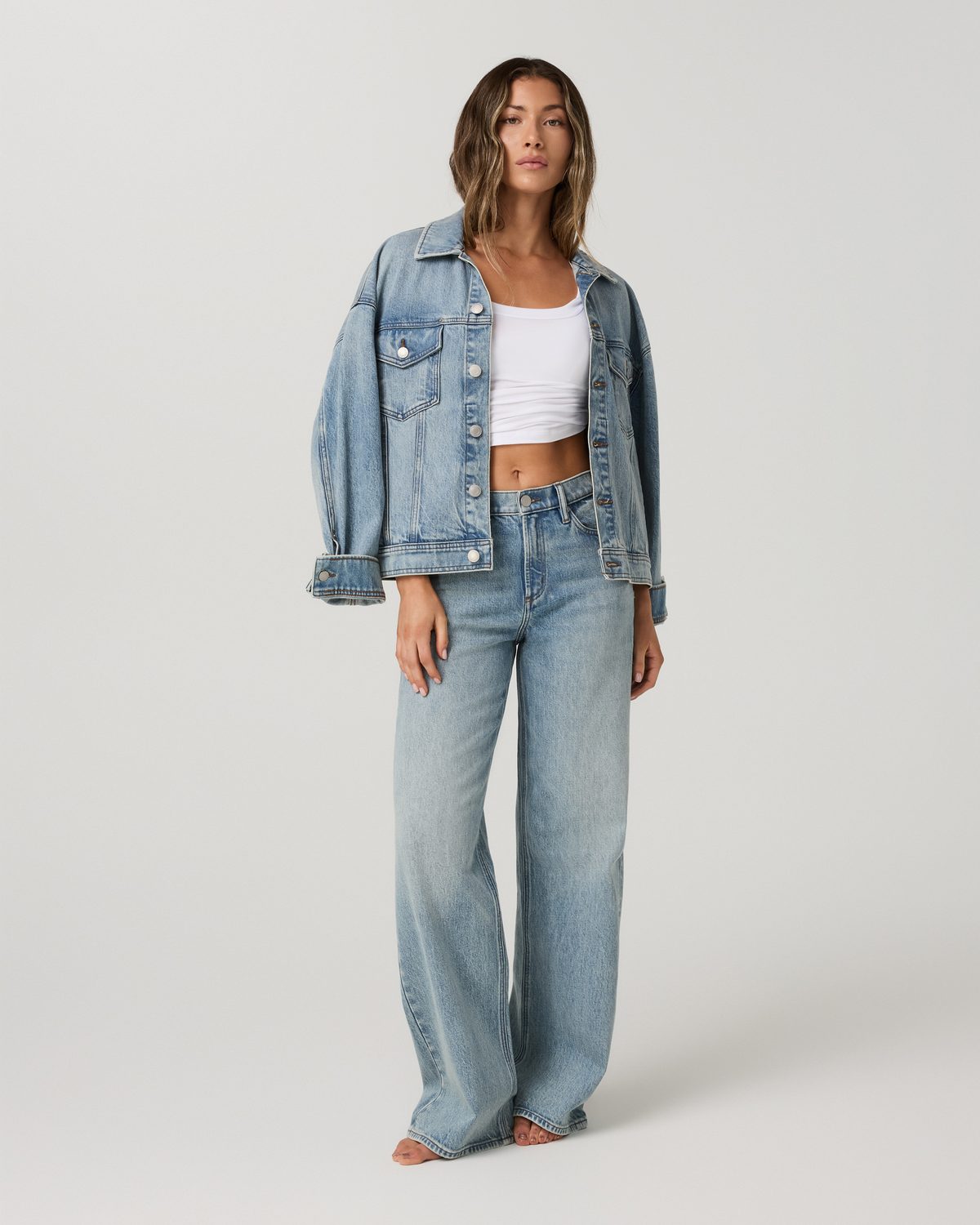 Womens Vuori Vintage Oversized Denim Jacket | Light Wash Indigo Denim